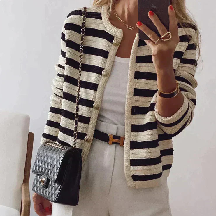 Eileen - Striped Cardigan With Modern Button (Copy)